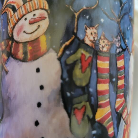 Christmas Coffee Cups Set of Two One has Snowman and One candy cane striped - Picture 6 of 10